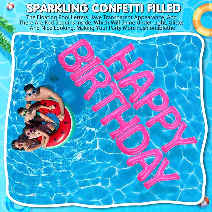 Shappy 20'' Happy Birthday Pool Large Floating Letter Balloons with Adhesive Dots Inflatable Pool Decorations for Summer Birthday Party