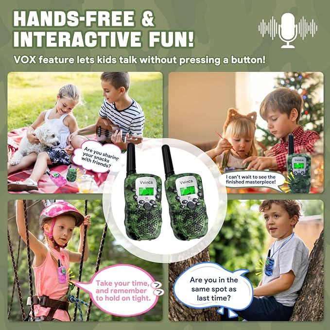 Vvinca Walkie Talkies for Kids 5 Pack - Toys for Boys Girls Age 3-12， Including Dinosaur Walkie Talkies 2 Pack, Rechargeable Walkie Talkie 3 Pack, Kids Toys for Christmas、Birthday Gifts for Toddlers