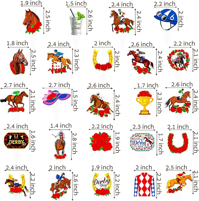 Horse Derby Cupcake Toppers Derby Party Decorations 48Pcs Horse Racing Cupcake Picks Equestrian Derby Birthday Decoration Baby Shower Party Supplies