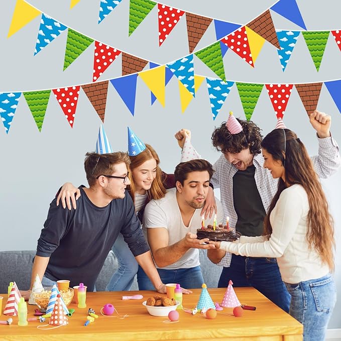 Pasimy 5 Pcs Brothers Birthday Decorations Red Blue Yellow Green Pennant Banners Flags Cartoon Brother Bunting Banner Garland for Cartoon Video Game Birthday Party Baby Shower Decoration