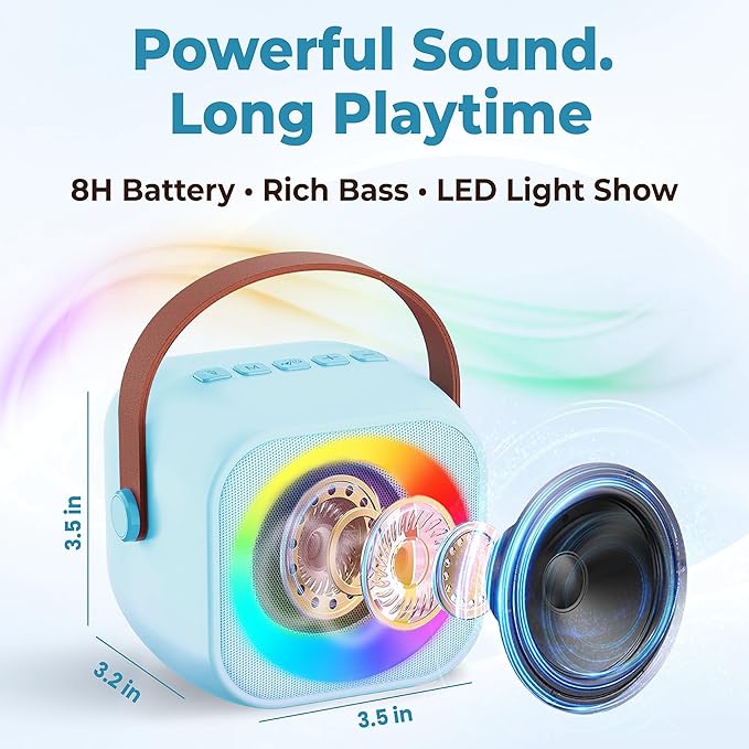 Mini Karaoke Machine for Kids | Pre-Loaded 25 Kids Songs | Bluetooth Speaker, 2 Wireless Microphones | Ages 3, 4, 5, 6, 7+ Year Old Birthday Gift | Toy for Girls, Boys, Toddler