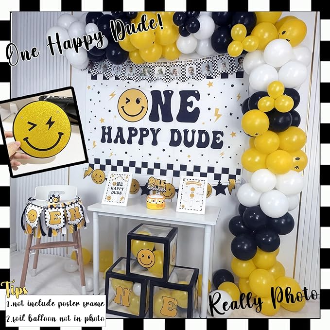 One Happy Dude Birthday Decorations,One Cool Dude 1st Party Decorations,One Happy Dude 1st Birthday Party Supplies,Dude First Backdrop Balloon Arch Garland Banner for 1st Boy