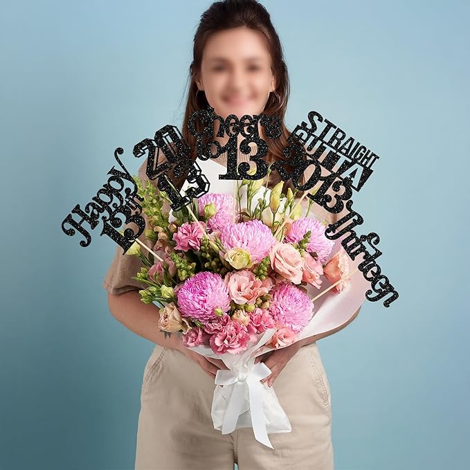 Gyufise 15Pcs Happy 13th Birthday Centerpiece Sticks Thirteen Straight Outta 2013 Table Flower Centerpieces Sticks Lfor Cheers to 13 Birthday Party Supplies Black
