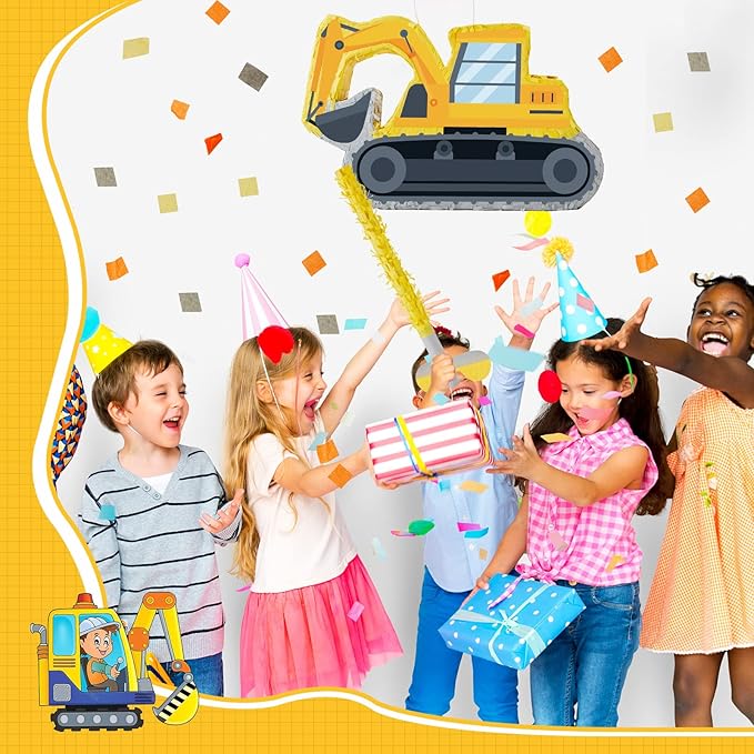 Lewtemi Digger Piñatas for Birthday Party Construction Excavator Piñata with Stick, Blindfold, Confetti for Adults Birthday Baby Shower Party Supplies