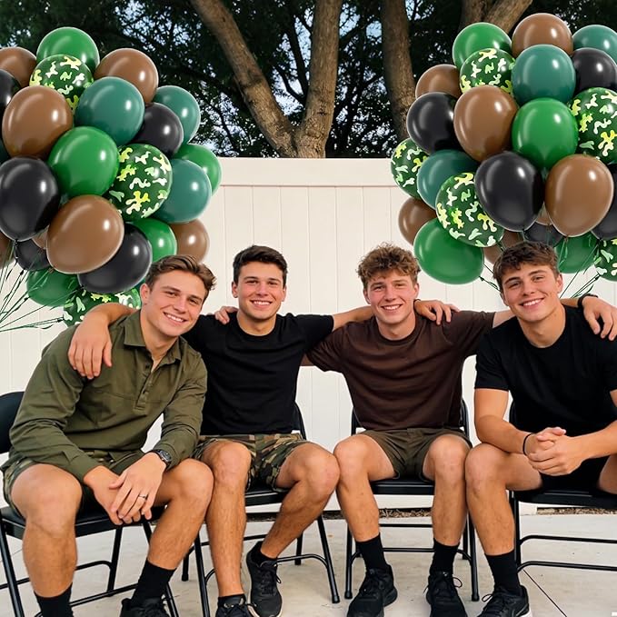 60pcs 12inch Camo Balloons, Green and Brown balloons with Dark Green Black Balloons for Hunting Camping Game Jungle Theme Camo Birthday Party Decorations