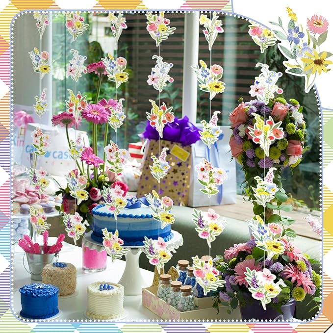 Epakh 6 Pcs Wildflower Garland Streamers Flower Paper Hanging Garland Wildflower Themed Party Decorations Wildflower Ceiling Decor for Spring Women Party Supplies