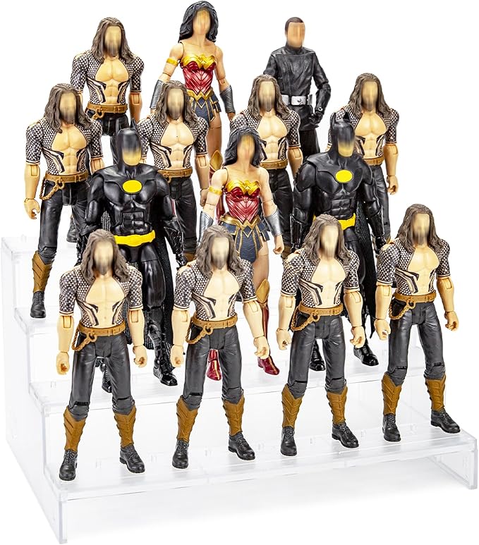 6 inch Acrylic Riser Display Shelf,Clear Action Figures Stands With PEG,4 Tier Toy Collectibles Organizer Compatible with 1/12 Scale Action Figure Toy (Fit For 6 inch Figure Toy-Clear)