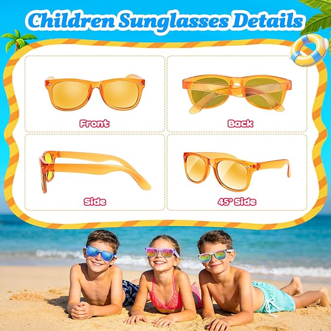24 Pack Kids Sunglasses Bluk Party Favors - Goodie Bags Stuffers for Children Age 3-8,Boy Girl Neon Glasses with UV400 Protection,Birthday Classroom Graduation Gift,Pool Beach Party Supplies - nylytek