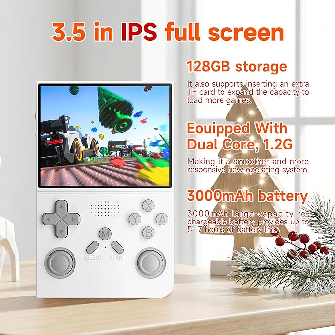 R40 Retro Handheld Game Console with Storage Case - Open Source System,3.5" IPS Screen, 18,000+ Classic Games, 128G TF Card, 3000mAh Battery, Portable Gaming Player for Travel, White