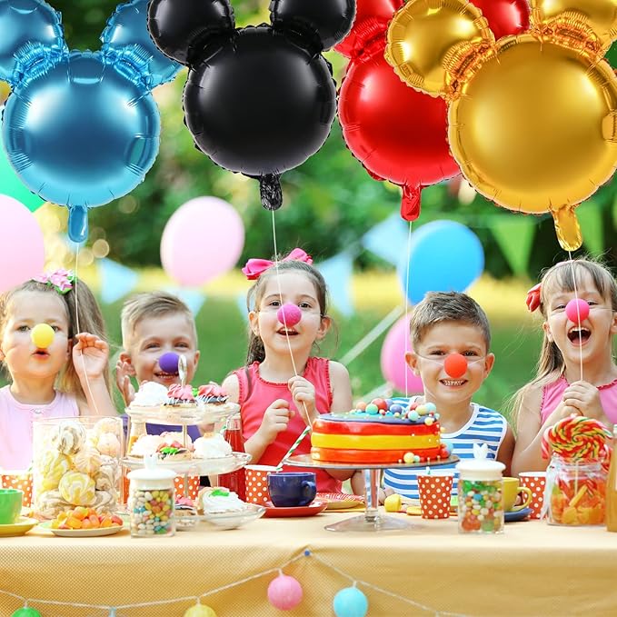 4 Pcs Bear Head Foil Balloons, 24'' Bear Mylar Balloon for Birthday Party Decorations Jumbo Aluminum Foil Balloons Party Favors Supplies (Black Red Blue Gold)
