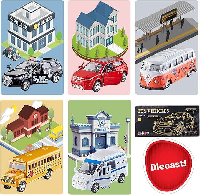 KIDAMI Die-cast Metal Toy Cars Set of 5, Openable Doors, Pull Back Car, Gift Pack for Kids Grandkids Toddlers Boys Girls Birthday (Official Car)