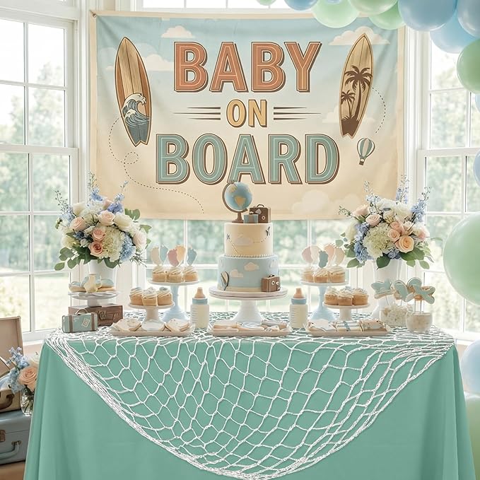 Unittype 8 Pcs Fish Net Decorative and Tablecloth Set, Cotton Fishnet and Plastic Table Cover Decorations Set for Nautical Themed Party Baby Shower Pirate Decorations Mermaid Party (Multiple Color)