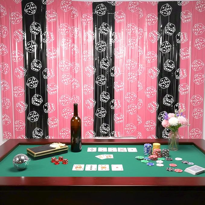 2 Pcs Bunco Party Decorations Casino Dice Backdrop Metallic Tinsel Foil Fringe Curtains Streamers Backdrop for Casino Night Las Vegas Night Poker Birthday Party Supplies