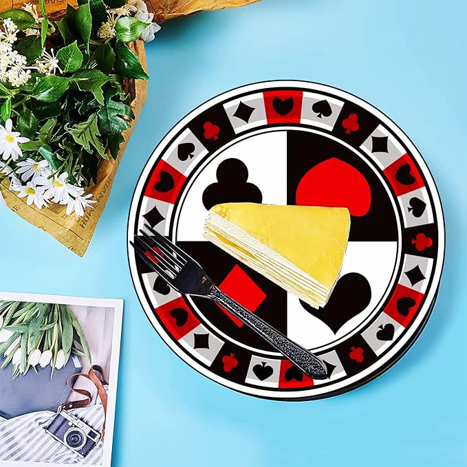 40 Pcs Casino Party Supplies - 7" Poker Paper Plates for Casino Night, Las Vegas Birthday Party Decorations
