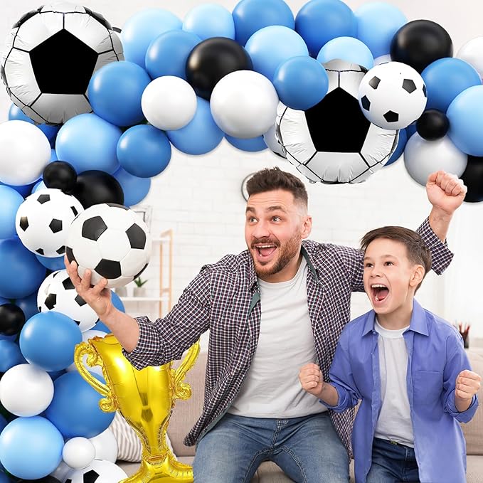 Soccer Birthday Party Decorations, 97Pcs Soccer Party Decorations with Balloons Happy Birthday Backdrop Soccer Tablecloth and Cake Toppers for Soccer Party Supplies