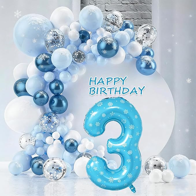 Snowflake Balloons Birthday Decorations, 40'' Frozen Number 3 Balloon for 3rd Birthday Party Supplies
