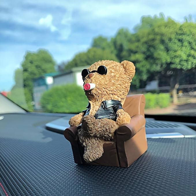Cool Anime Car Dashboard Decorations Accessories Interior for Men Women, Funny Black Teddy Bear Statues Figurines Decoration for Car Dash Board Auto Charms Ornaments Home Desk Decor Birthday Gifts