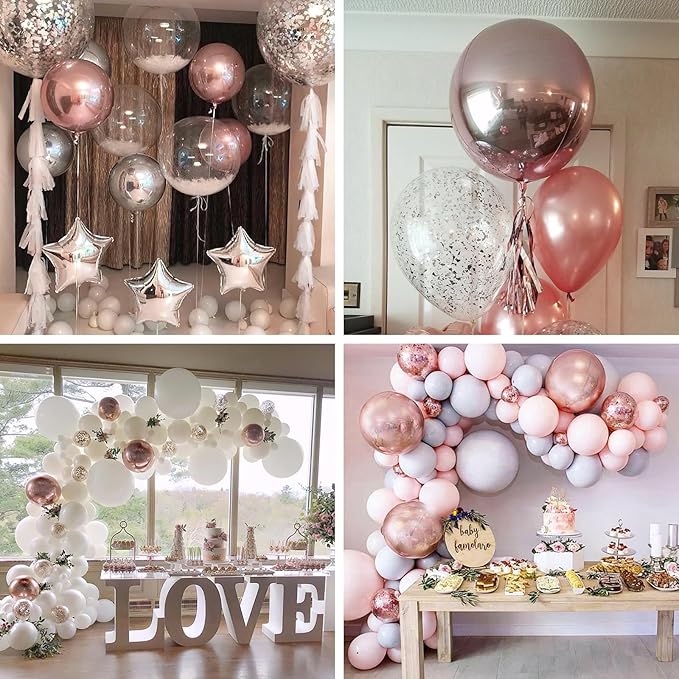 PartyWoo Rose Gold Foil Balloons 6pcs 32 Inch Large Round Foil Big Giant 4D Jumbo Inflatable Mirror Ball Mylar Balloons for Baby Shower Floral Birthday Wedding Bachelorette Party Decorations