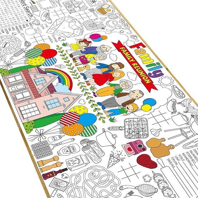 Family Reunion Giant Coloring Poster for Large Coloring Tablecloth Big Paper Sheets Page Theme Table Cloth DIY Activity Game Art Crafts Mat Wall Home Party Decoration Supplies