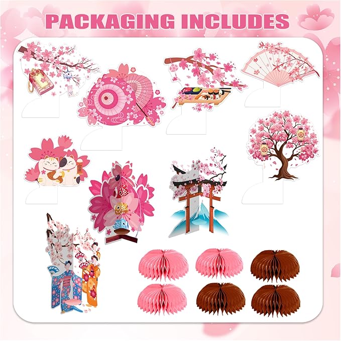 9 PCS Cherry Blossom Honeycomb Centerpieces for Table Decor, Cherry Blossom Table Decorations Table Toppers for Japanese Cherry Blossom Party Decorations Cherry Blossom Birthday Party Supplies