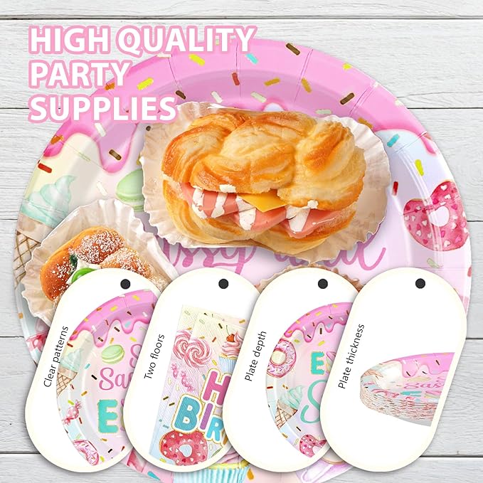 96 Pcs Sweet Sassy and 8 Birthday Decorations Donut 8th Birthday Party Decorations for Girls Colorful Donut Plates and Napkins 8 Years Old Disposable Party Supplies Serves 24