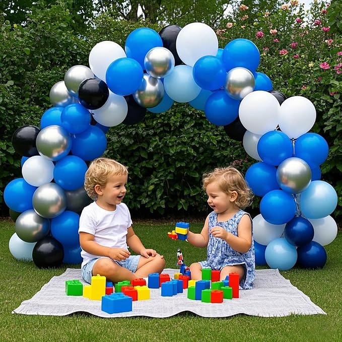 Blue Balloons 60 pcs 12 Inch Light Navy Baby Pearl Blue Metallic Latex Balloons Garland Arch kits for Boys Birthday Baby Shower Graduation Bridal Shower Wedding Party Decoration Supply