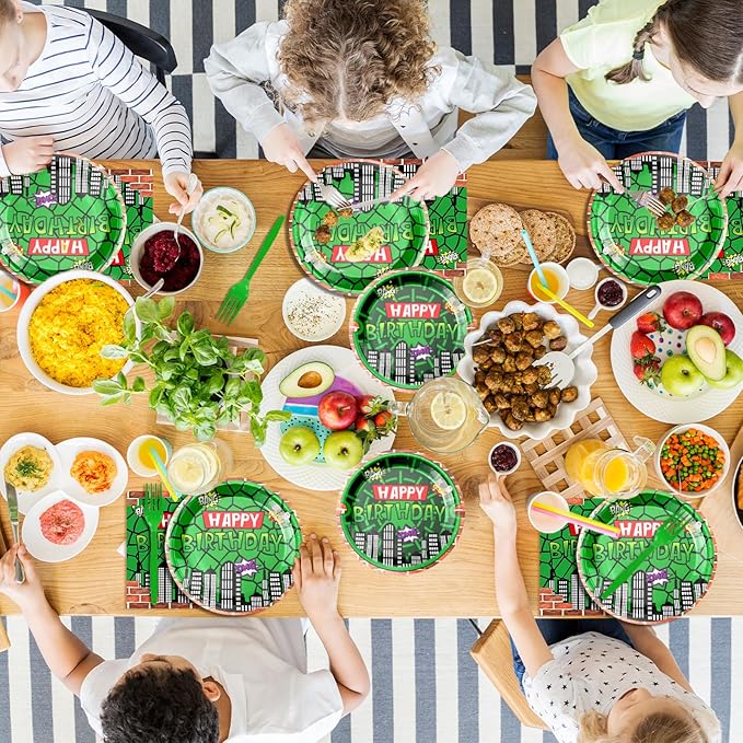 96 Pcs Cartoon Turtle Theme Birthday Decorations Include Turtle Plates,Napkins and forks for Super Turtle Birthday Party Supplies Serve 24 Guests.