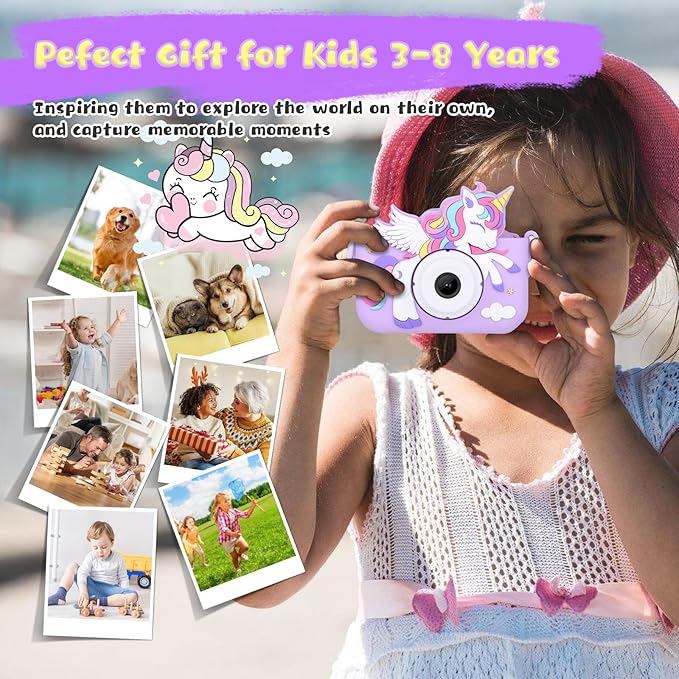 2-Pack Camera for Kids Girls Age 3-8, Toddler Kids Digital Camera Christmas Birthday Gifts for 3 4 5 6 7 8 Years Old Girl, Unicorn + Dinosaur
