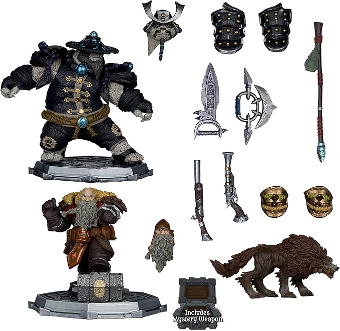 McFarlane Toys - World of Warcraft Dwarf Hunter: Beastmaster & Marksman and Pandaren: Monk & Rogue 1:12 Scale Posed Figure Deluxe 2pk Gold Label