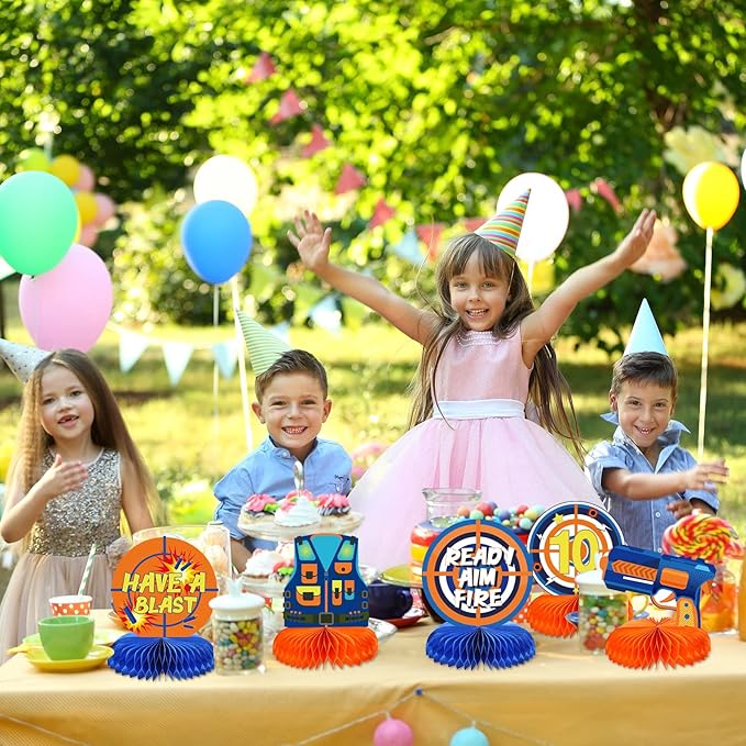 10 Pieces Dart War Party Decorations Nerf Dart War Gun Party Honeycomb Centerpieces Birthday Party Table Toppers Double RZ0037 0