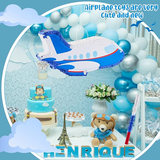 Airplane Piñatas for Birthday Party Plane Piñata with Stick, Blindfold, Confetti for Adults Birthday Baby Shower Party Supplies
