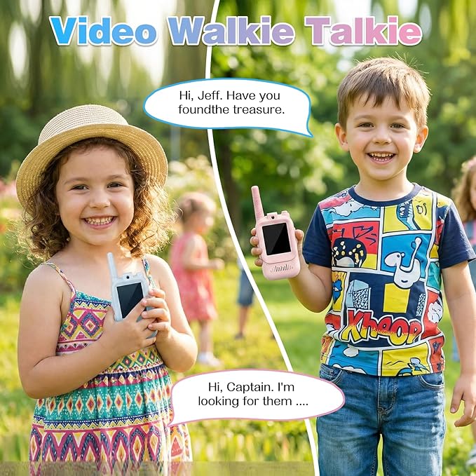 Kids Video Walkie Talkie Set, Handheld Rechargeable Video Walkie-Talkie Toy, 1000-Foot Communication Range, Fun Toy for Indoor/Outdoor Play, Camping, Hiking, Travel for Children Ages 3-12 (Blue/Pink)