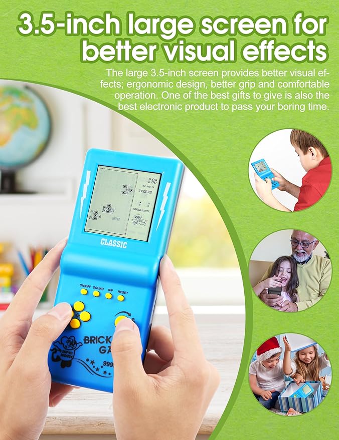 3.5-inch Large Screen Retro Brick Game Console for The 80s/90s Building Block Racing/Tank Game Built-in 23 Classic Games Nostalgic Puzzle Children's Console (Blue)