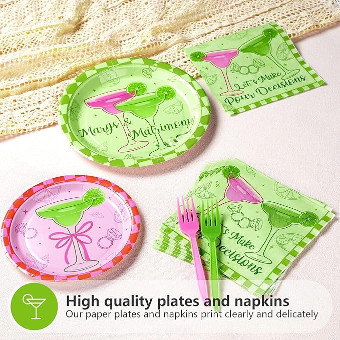 96Pcs Margs and Matrimony Bachelorette Party Decorations Fiesta Cocktail Plates and Napkins Sets Margarita Bachelorette Party Supplies for Mexican Cinco De Mayo Bridal Shower Favors Serves 24