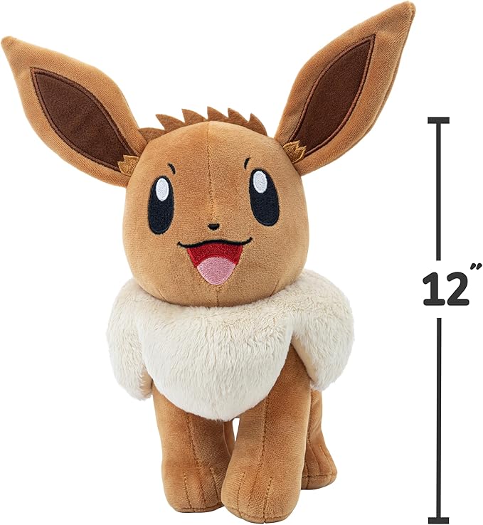 Pokemon 12" Large Eevee Plush - Officially Licensed - Let's Go Starter Figure - Authentic Soft 12-inch Stuffed Animal Toy - Easter Basket Stuffer Gift for Kids, Boys, Girls - 2+