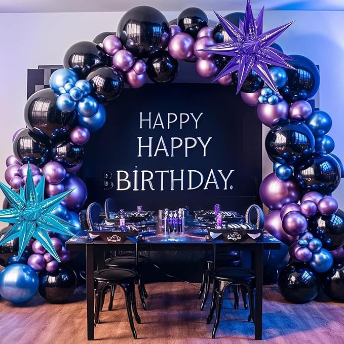 Black Purple Blue Balloon Arch Kit, Metallic Purple Blue Balloons Garland Kit with Star Balloons for Kids Video Game Party Decoration Baby Shower Engagement Party Supplies