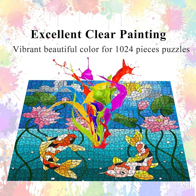 HUADADA Jigsaw Puzzles for Adults 1024 Pieces, Fish and Lotus Letter on Back Interlock Perfectly No Dust, Home Decors Family Challenge Toys for Men Women Elders Seniors (19.6"x19.6"), 1:1 Poster