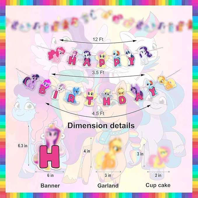 Magical Pony Theme Birthday Party Supplies – Pny Birthday Decorations Set for Girls – Includes Happy Birthday Banner, Cake Topper, Cupcake Toppers, Party Favors – Décor Kit
