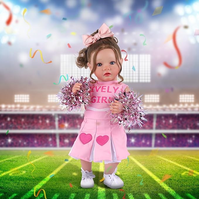 BABESIDE 4 Pcs Reborn Baby Doll Clothes Set for 17-22 Inch Dolls Girl, Heart Pattern Babydoll Skirt with Bow Hair Clip and Diaper fit Realistic Baby Doll Accessories , Pink