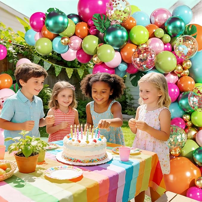 Tropical Luau Balloon Arch Kit 146Pcs Hot Pink Pearl Pink Green Blue Orange Gold Metallic Green Confetti Balloons with Palm Leaves for Summer Tropical Luau Hawaiian Theme Party Decorations