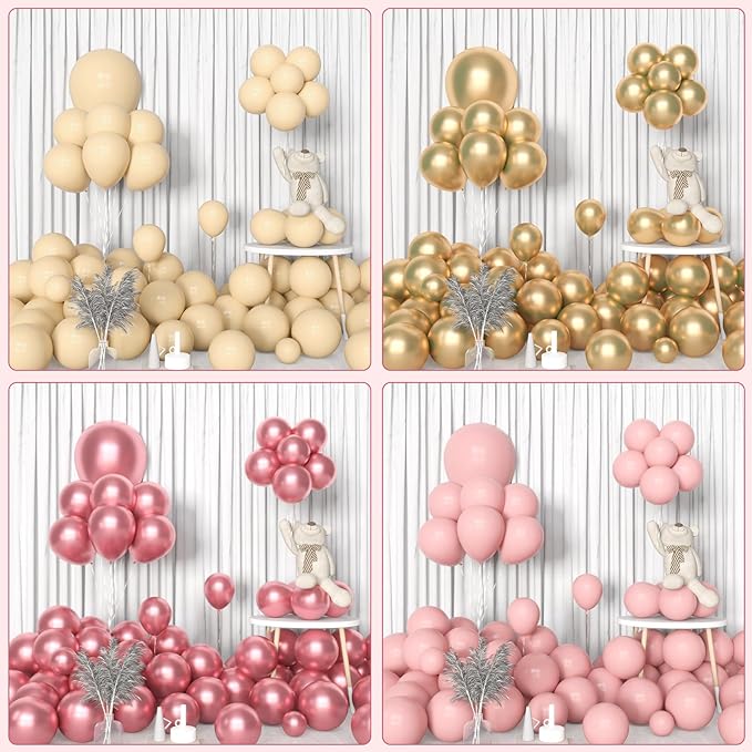 Amandir 153Pcs Boho Blush Balloon Garland Arch Kit, Nude Cream Peach Dusty Rose Pink Gold Confetti Metallic Balloon for Valentines Day Baby Shower Birthday Party Wedding Decorations