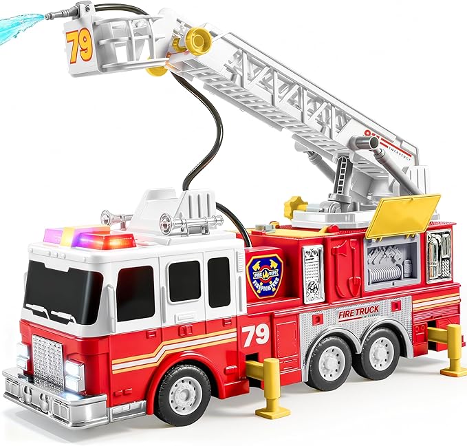 JOYIN Extra Large Toddler Fire Truck Toys for Boys with 33-inch Ladder, Lights & Sprinkler Pump, Big Emergency Vehicle, Kids Toys for Age 3, 4, 5, 6, 7, Christmas Birthday Gift for Grandkids