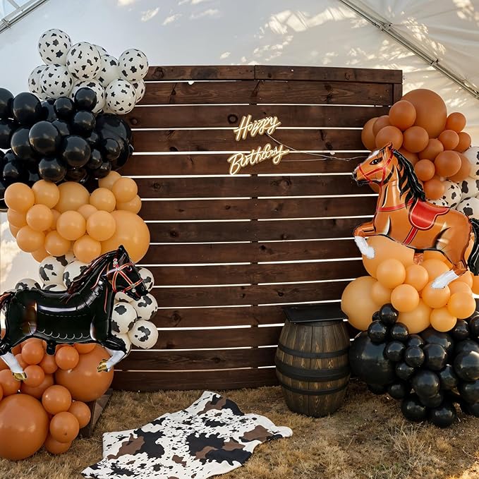 Brown Cow Print Balloons, Dark Coffee Brown Tan Apricot Nude Cow Print Balloons with Horse Foil Balloon for Boy Cowboy Birthday Western Party Cow Theme Baby Shower Western Decor