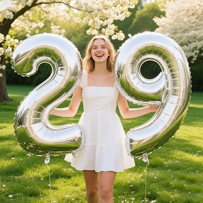 40 Inch Silver Number 29 Digital Balloon,Jumbo Mylar Foil Helium Balloon for 29 Balloons for Birthday Party,Wedding Anniversary Party Decorations