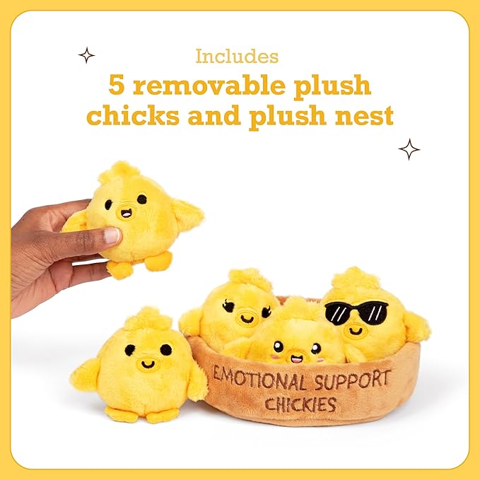 Emotional Support Chickies by Relatable, Easter Plush Cuddly Stuffed Animals and Toys, Cute Easter Basket Stuffer, Non Candy Easter Gift Ideas for Kids, Includes 5 Plushies with Carrying Basket