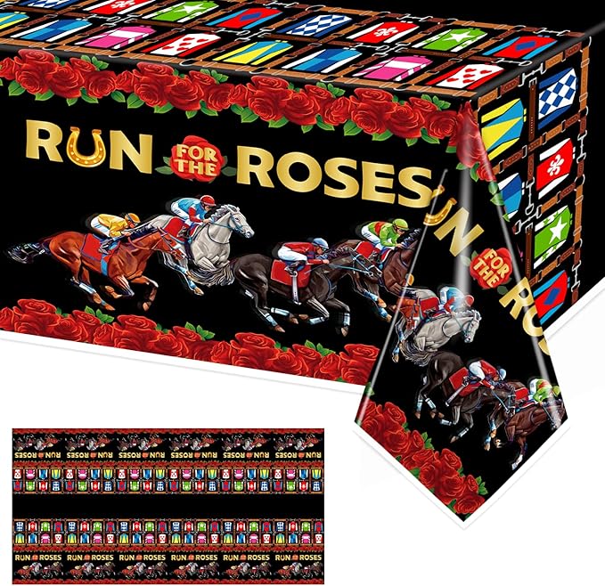 3 Pcs Plastic Disposable Kentucky Tablecloth, Kentucky Table Cloth for Kentucky Party Supplies, Horse Racing Party Supplies for Kentucky Party(108 * 54 Inch)