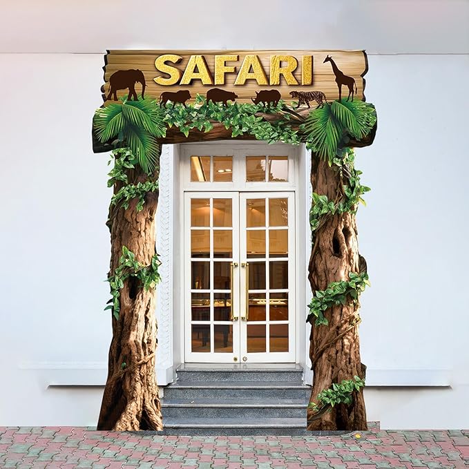 Jungle Animals Birthday Party Decorations Safari Porch Banner Backdrop Safari Party Supplies Door Decoration Banner Photo Booth Backdrop Hanging for Zoo Animals Birthday Photo Booth Props