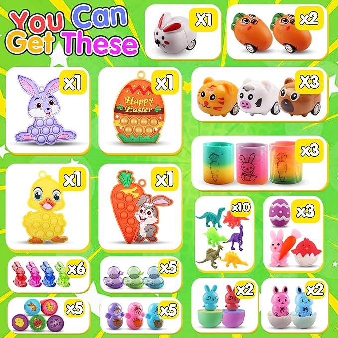 220PCS Easter Egg Fillers, Easter Basket Stuffers for Kids, Assorted Small Toys Party Favors, Easter Egg Hunt Supplies, Classroom Prizes Goodie Bags Stuffers, Easter Treats for Boys Girls