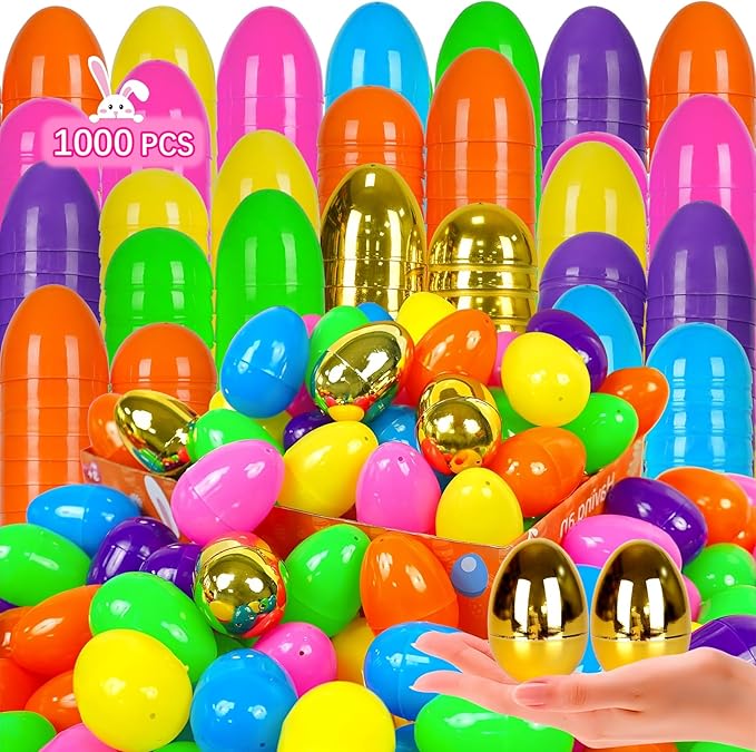 1000 PCS 2.4" Fillable Plastic Easter Eggs Bulk with 12 Golden Eggs, Colorful Empty Eggs for Kids Easter Hunt Party Supplies Classroom Prizes Basket Stuffers Easter Party Favors