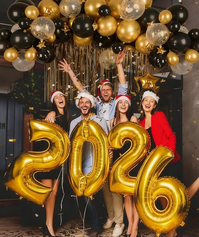 KALOR 42 Inch 2026 Gold Foil Mylar Number Balloons, 2026 New Years Decorations for 2026 Happy New Year Eve and Graduations Party Supplies